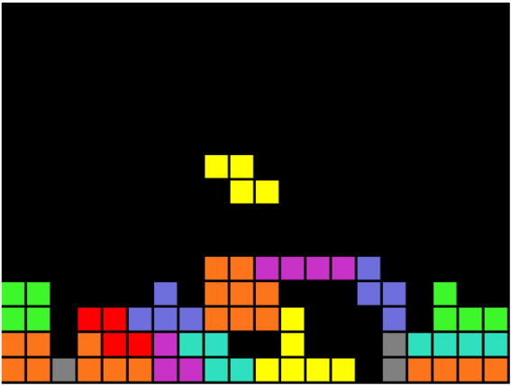 A game of Tetris being played, used as an analogy for Kubernetes bin packing of pods onto nodes